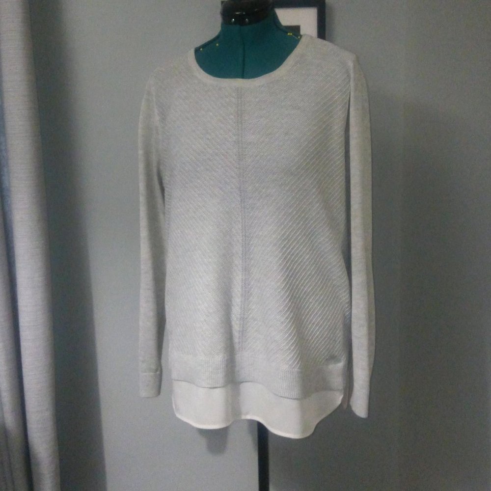 Calvin Klein Lightweight Knit 2fer Top Grey & White Sz L
